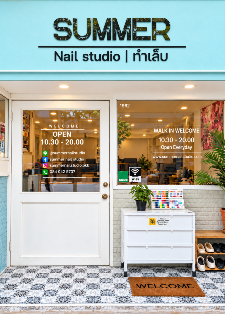 หน้าร้าน SUMMER Nail Studio โทนพาสเทล